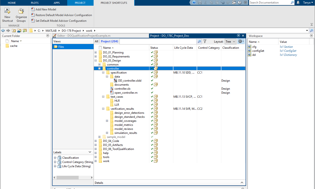 Screen capture of the new controller model folder in the DO-178
                                    project.