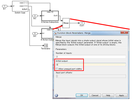 Interface to specify the initial value by using the Merge block
                                parameter Initial output. 