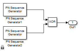 Two PN Sequence Generator blocks XOR'd together.