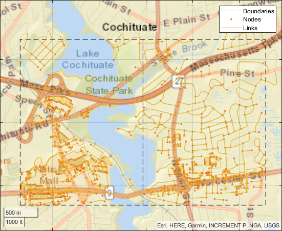 A road topology plot displaying the nodes and links on the map tiles