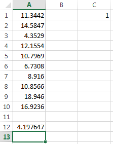 Worksheet cell A12 contains the result of executing the std function