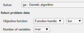 Solver, objective function, and number of variables specified