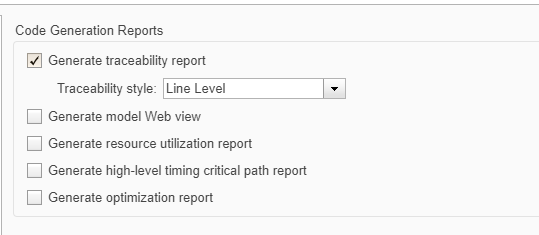 Generate traceability report check box selected in the Configuration Parameters dialog box.