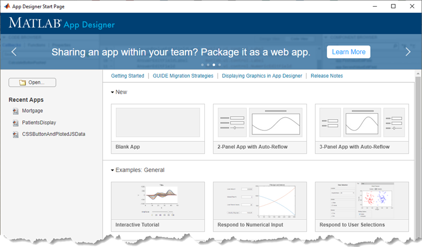 App Designer Start Page