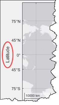 Latitude label to the left of a map. The label is circled.