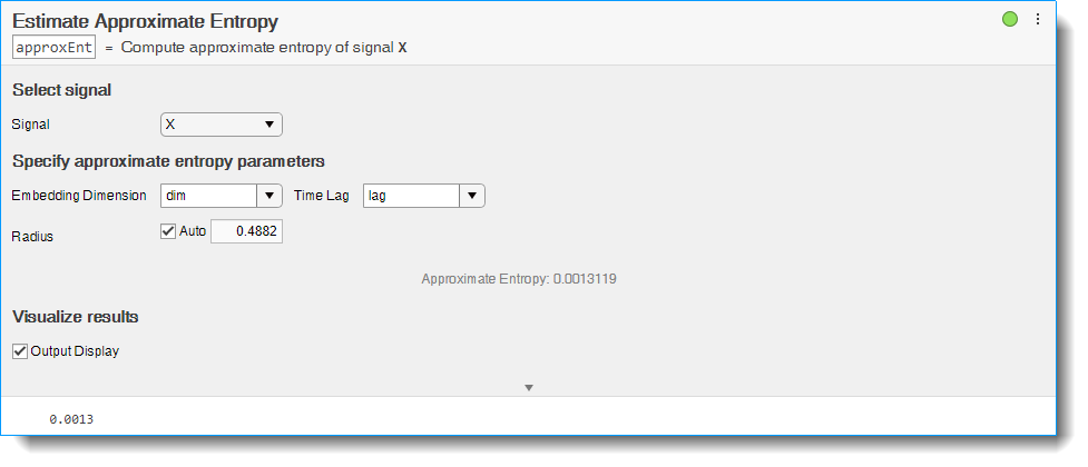 Estimate Approximate Entropy task in Live Editor
