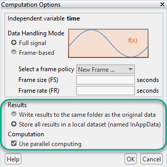 Computation options in Diagnostic Feature Designer with a green box around the options that you can change just before generating code.