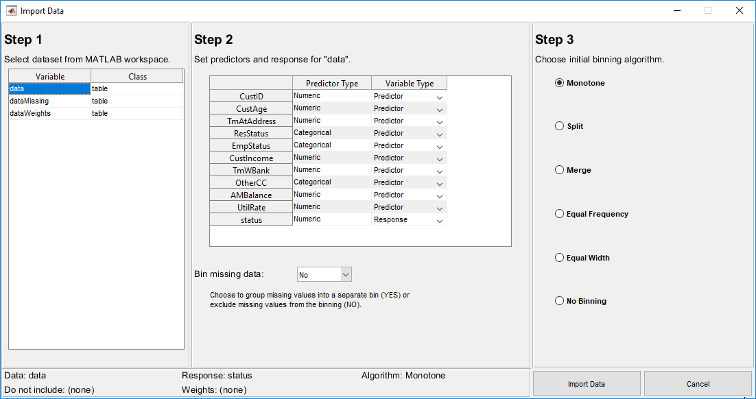 Import Data dialog box