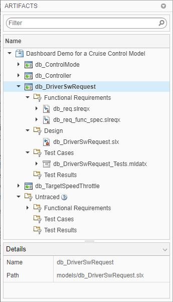 Artifacts panel showing components and traced artifacts