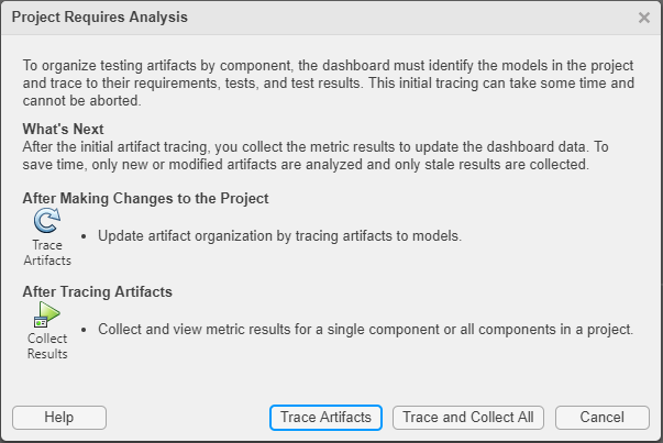 Project Requires Analysis dialog box