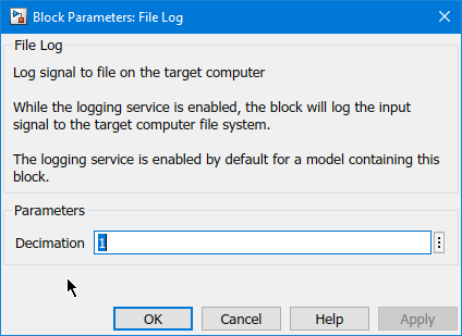 Image of File Log block parameters dialog box