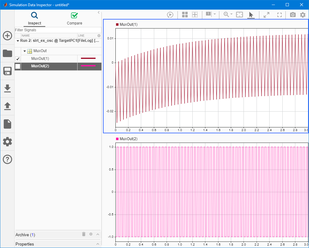 Image of the Simulation Data Inspector with immediate values