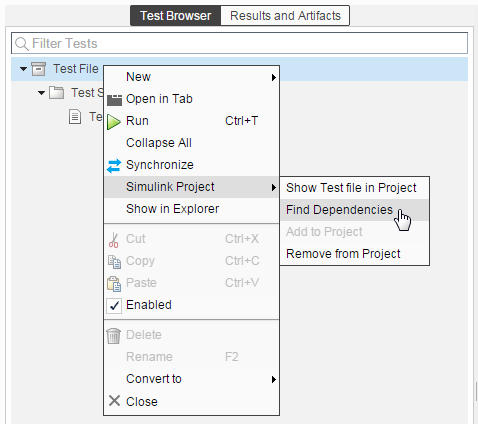 Find dependencies menu item location