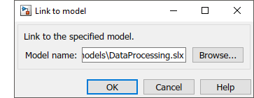 Link to model dialog with existing model name 'Data Processing'. Press Enter for OK.