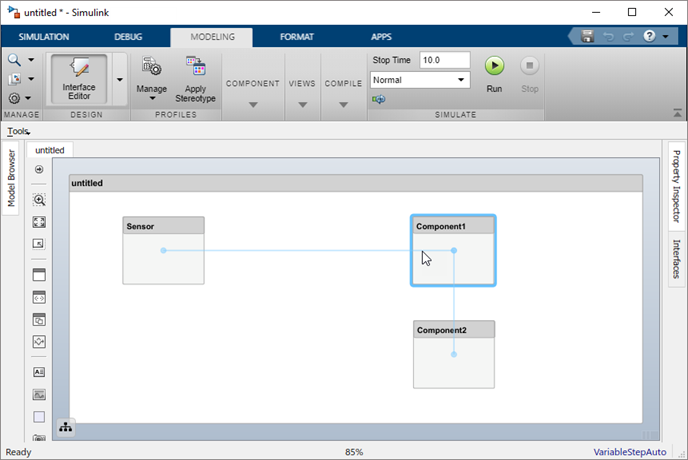 Clicking and dragging a component named Component1 to move it.