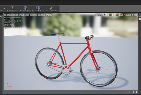 Unreal Editor bicycle mesh