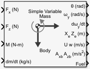 Simple Variable Mass 3DOF (Body Axes) block