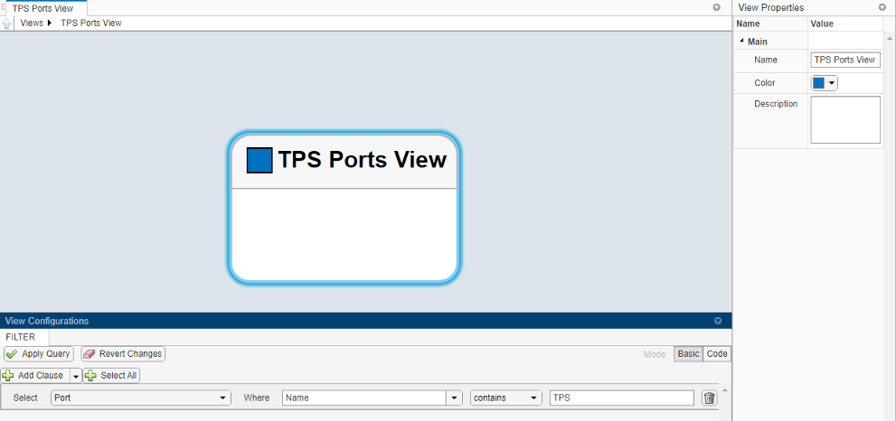 A new view called 'TPS Ports View' with a filter.