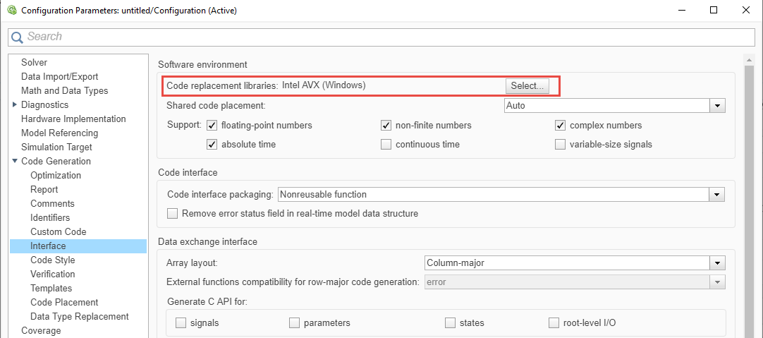 Click on the Select button for the Code replacement libraries and choose the appropriate CRL.