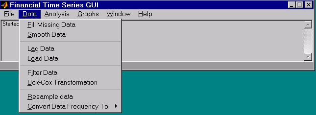 Financial Time Series main window Data menu