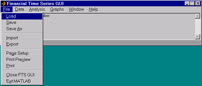 Financial Time Series main window File menu