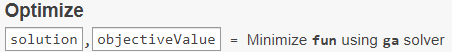 solution, objectiveValue = Minimize rastriginsfcn using ga solver