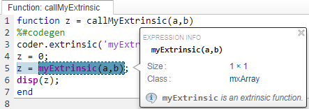 Entry-point function in the code pane highlighting extrinsic functions