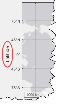 Latitude label to the left of a map. The label is circled.