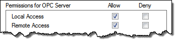 OPC server permissions allowing local and remote access