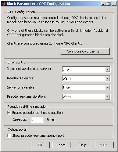 OPC Configuration block parameter dialog