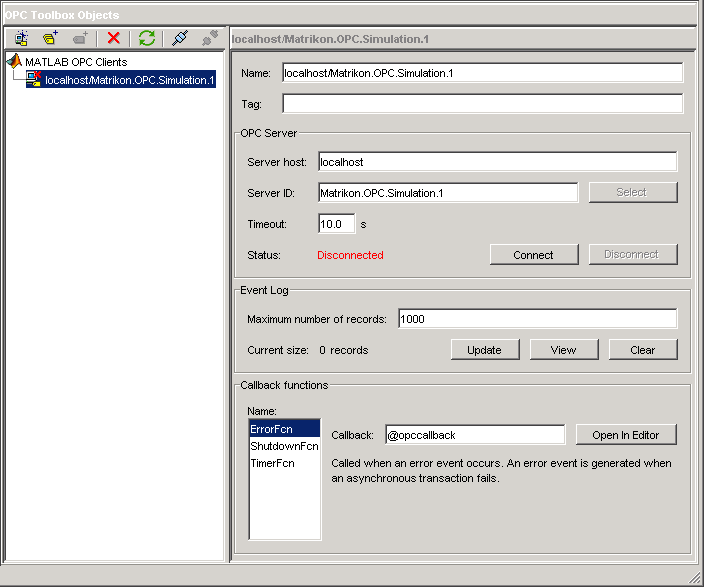 OPC client properties