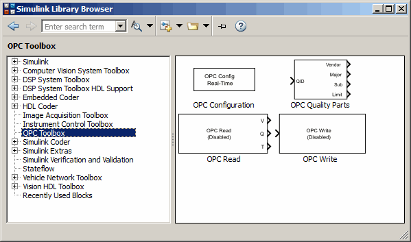 OPC Toolbox block library