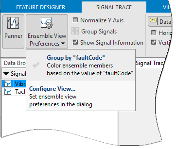 The Ensemble View Preferences menu contains "Group by faultCode" and "Configure View".]