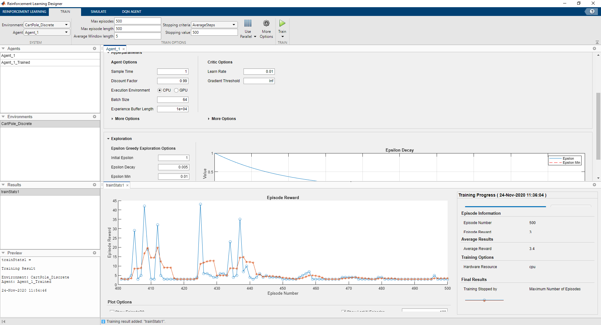 Reinforcement Learning Designer app