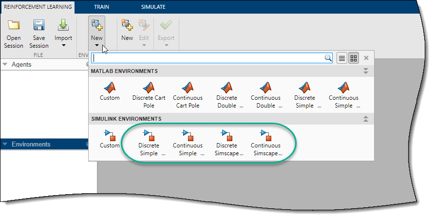 You can select one of several predefined Simulink environments.