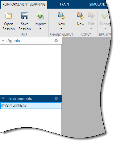 Select one of the listed environments, which are available in the MATLAB workspace.