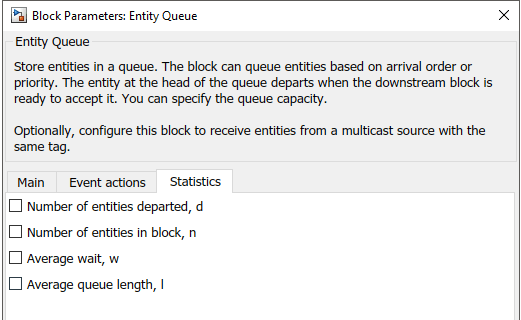Entity Queue block window that displays supported statistics