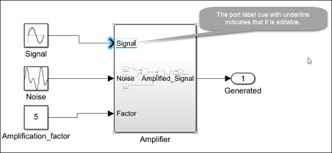 Editable port label cue