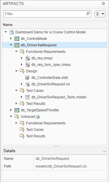 Artifacts panel showing components and traced artifacts