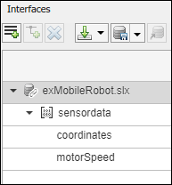 Interface elements named 'coordinates' and 'motor speed' shown below an interface named 'sensor data'.