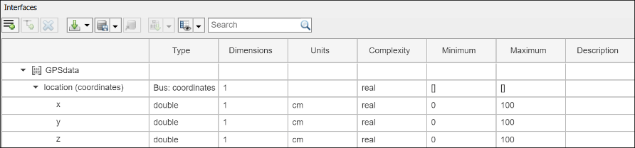 The coordinates interface is nested into the location interface element under GPS data. All coordinates interface elements show below location.