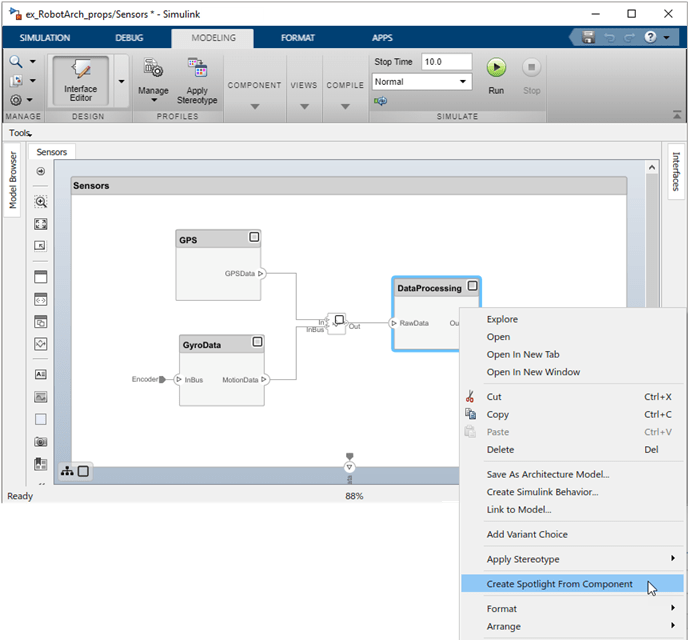 Right-click menu selection from the 'Data Processing' component to select 'Create Spotlight from Component'.