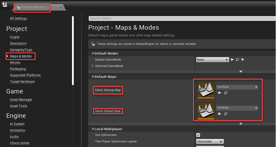 Unreal Editor project settings