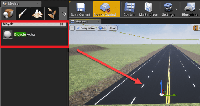 Unreal editor bicycle actor placement
