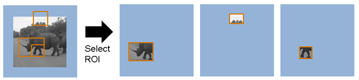 Three regions (one partially falling outside the active frame, and one overlapping another), returned as three pixel streams.