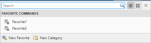 The dialog box allows you to add favorite commands under category headings.