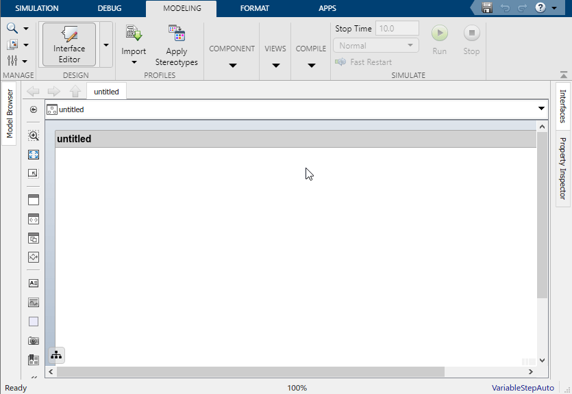 A new untitled architecture model in System Composer.