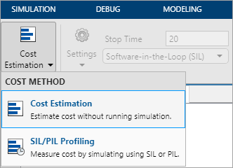 Cost estimation in the toolstrip