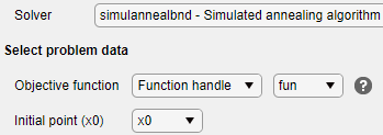 "Solver, objective function, and initial point specified