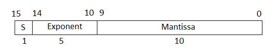 Half-precision floating-point bit encoding.